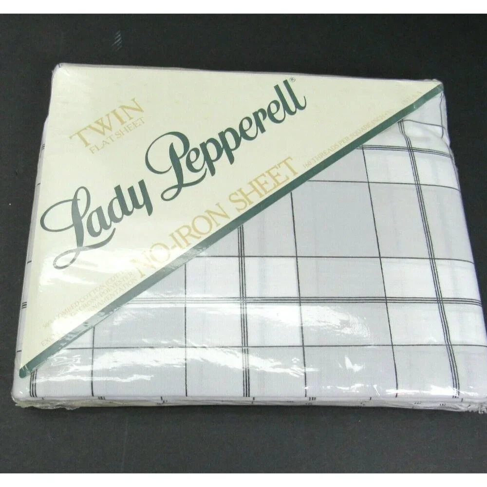 New‎ Vintage Lady Pepperell Twin Flat Sheet Gray White Plaid Jordan USA Dacron